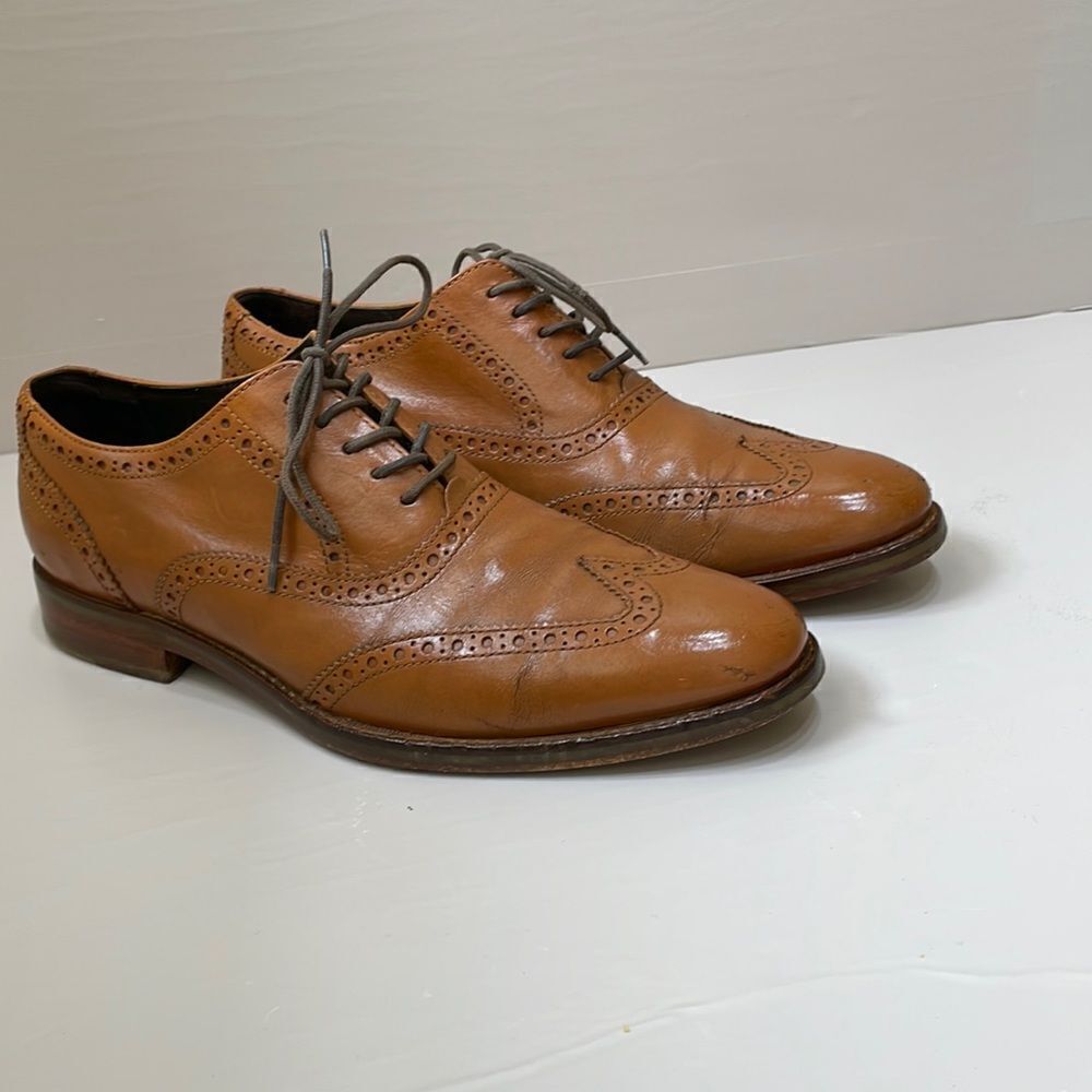 COLE HAAN PRESTON LEATHER WINGTIPS IN BRITISH TAN